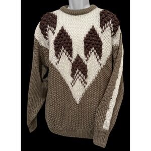 Vtg Forum Sweater Mens M Off White Brown 80s 90s Grandpa Chunky Pullover Relaxed